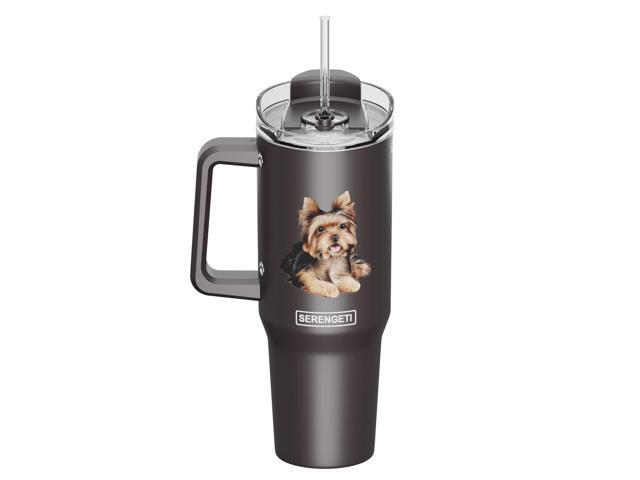 Serengeti 40 Oz Yorkie Dog Stainless Steel Tumbler with Handle, Straw & Lid