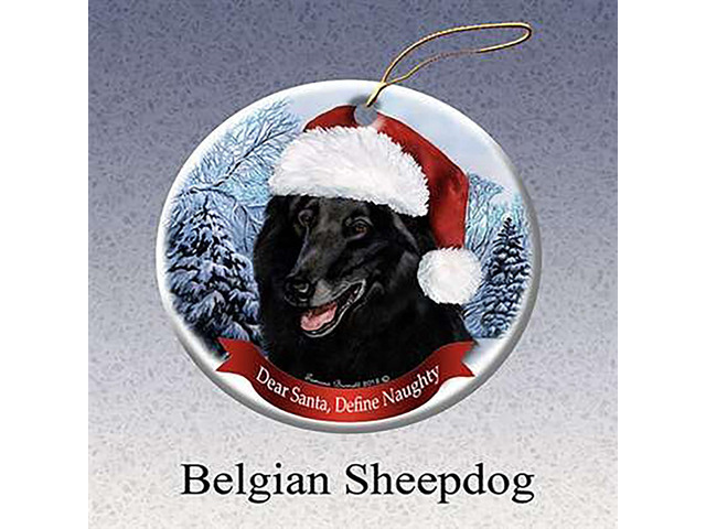Holiday Pet Gifts Belgian Sheepdog Santa Hat Porcelain Christmas Tree Ornament