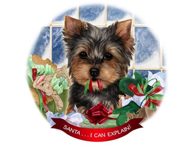 Yorkshire Terrier Yorkie Dog Porcelain Ornament 'Santa.. I Can Explain!'
