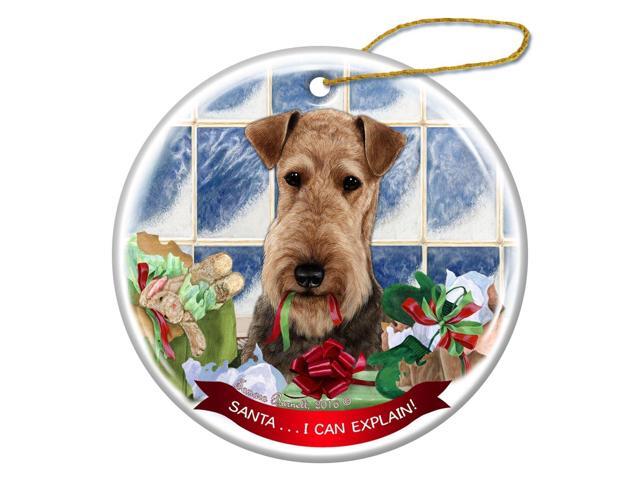 Airedale Dog Porcelain Hanging Ornament Pet Gift 'Santa.. I Can Explain!'