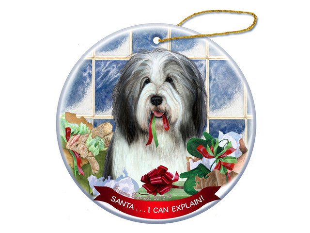 Bearded Collie Grey and White Dog Porcelain Ornament Santa I Can Explain!