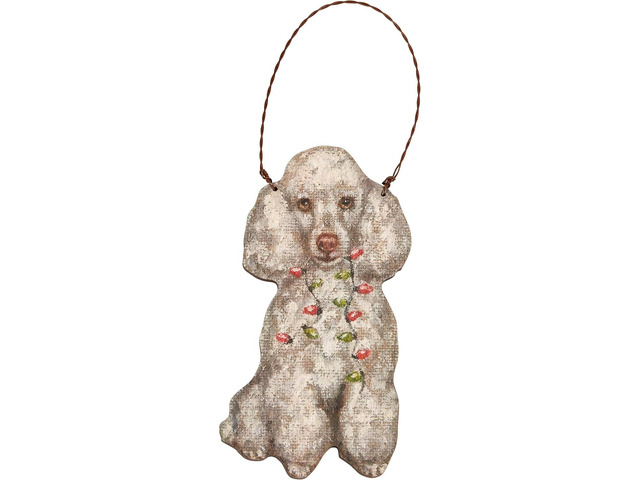 Primitives By Kathy White Poodle with Holiday Lights Wooden Christmas Ornament