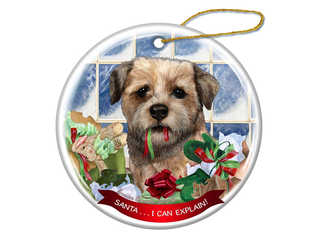 Border Terrier Dog Porcelain Hanging Ornament Pet Gift Santa I Can Explain!