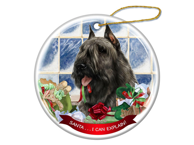 Grey Bouvier Dog Porcelain Hanging Ornament Pet Gift Santa I Can Explain!