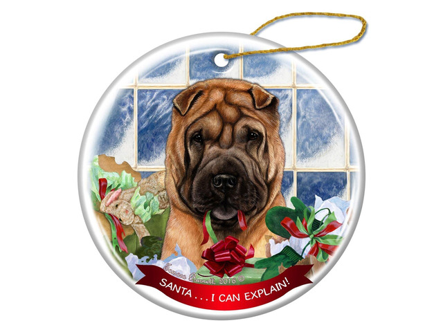 Fawn Shar Pei Dog Porcelain Hanging Ornament Pet Gift Santa I Can Explain!