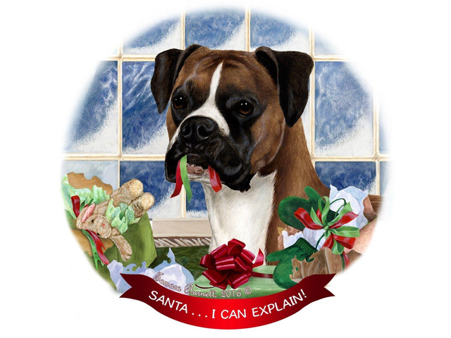 Fawn Boxer Dog Porcelain Hanging Ornament Pet Gift 'Santa.. I Can Explain!'