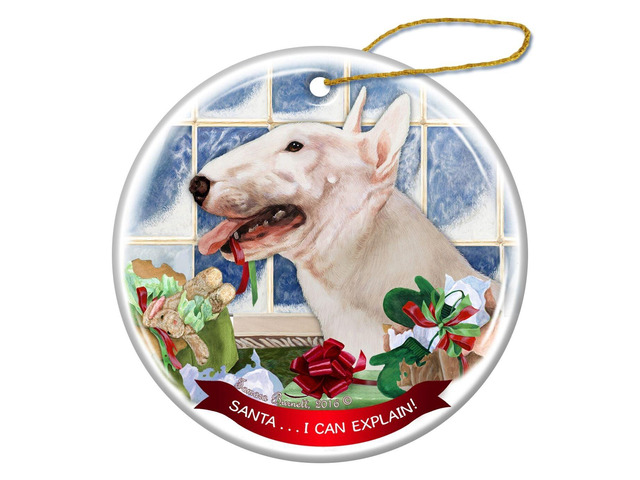 White Bull Terrier Dog Porcelain Ornament Pet Gift 'Santa.. I Can Explain!'
