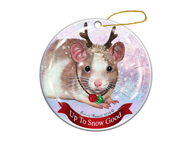 Holiday Pet Gifts Rat Fawn and White Porcelain Christmas Ornament