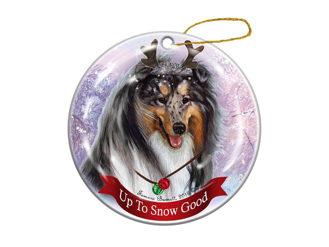 Holiday Pet Gifts Collie Blue Merle Dog Porcelain Christmas Ornament