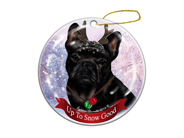 Holiday Pet Gifts French Bulldog Black Dog Porcelain Christmas Ornament