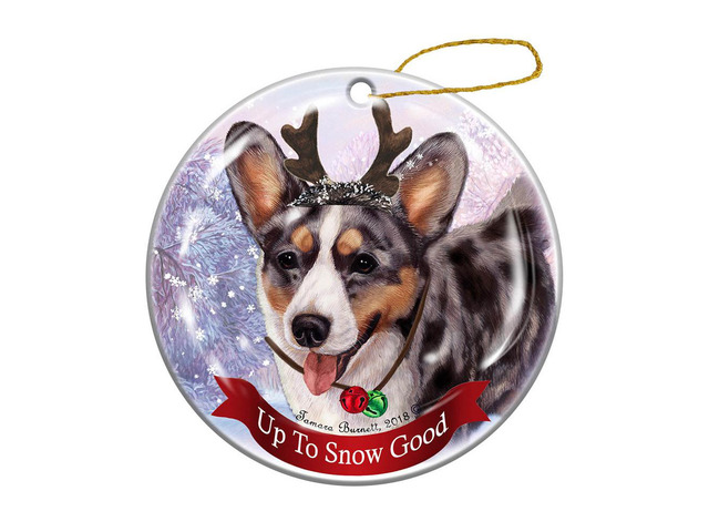 Holiday Pet Gifts Cardigan Corgi Blue Merle Dog Porcelain Christmas Ornament