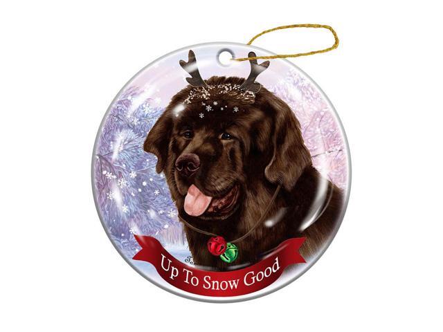 Holiday Pet Gifts Chocolate Newfoundland Dog Porcelain Christmas Ornament
