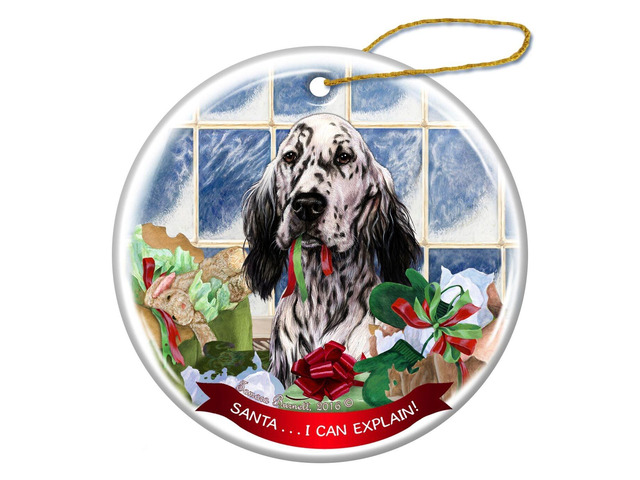 Blue English Setter Dog Porcelain Ornament Pet Gift 'Santa.. I Can Explain!