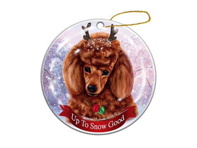 Holiday Pet Gifts Poodle Red Dog Porcelain Christmas Ornament