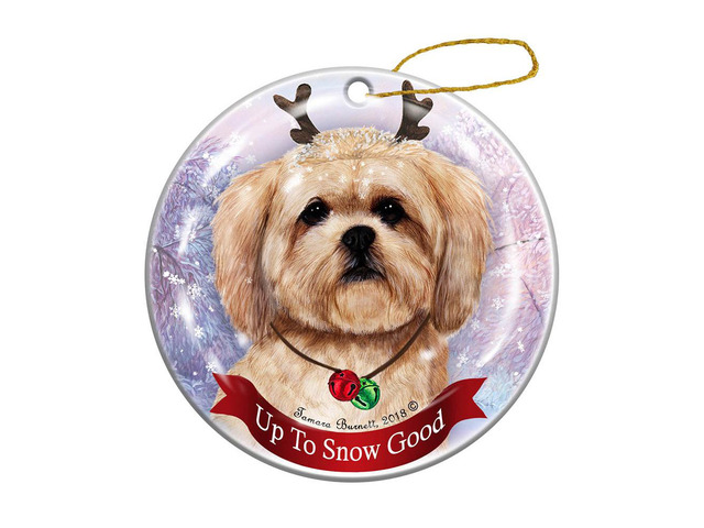 Holiday Pet Gifts Lhasa Apso White Dog Porcelain Christmas Ornament