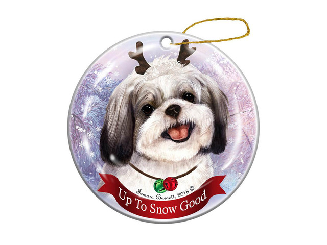 Holiday Pet Gifts Shih Tzu Silver/White Dog Porcelain Christmas Ornament