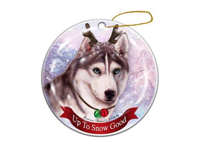 Holiday Pet Gifts Grey and White Siberian Husky Dog Porcelain Christmas Ornament