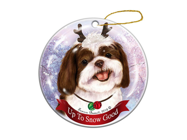 Holiday Pet Gifts Shih Tzu Chocolate/White Dog Porcelain Christmas Ornament