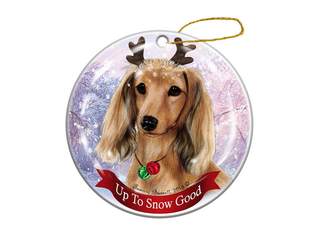 Holiday Pet Gifts Dachshund Longhaired Cream Dog Porcelain Christmas Ornament