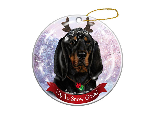 Holiday Pet Gifts Black and Tan Coonhound Dog Porcelain Christmas Ornament