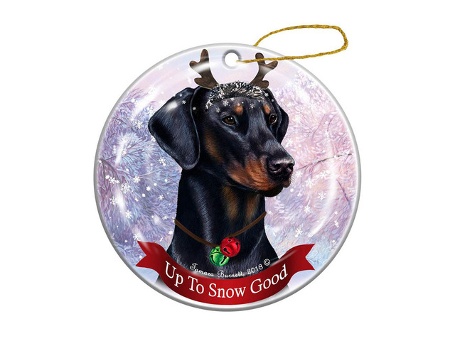 Holiday Pet Gifts Doberman Black Uncropped Dog Porcelain Christmas Ornament