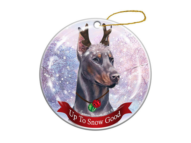 Holiday Pet Gifts Doberman Blue Cropped Dog Porcelain Christmas Ornament