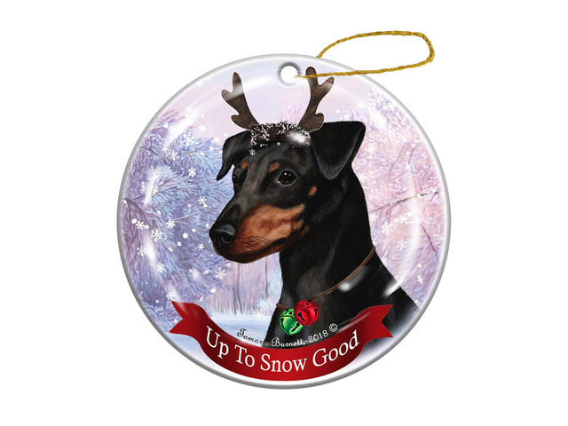 Holiday Pet Gifts Min Pin Black Cropped Dog Porcelain Christmas Ornament