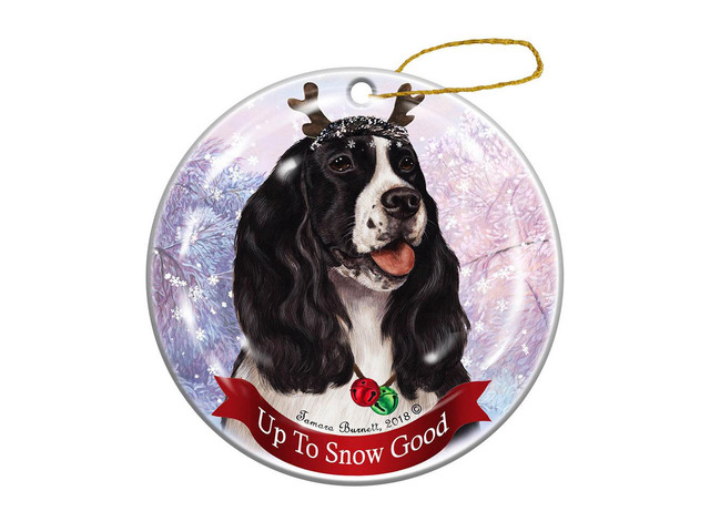 Holiday Pet Gifts Black and White Springer Spaniel Dog Porcelain Christmas Ornament