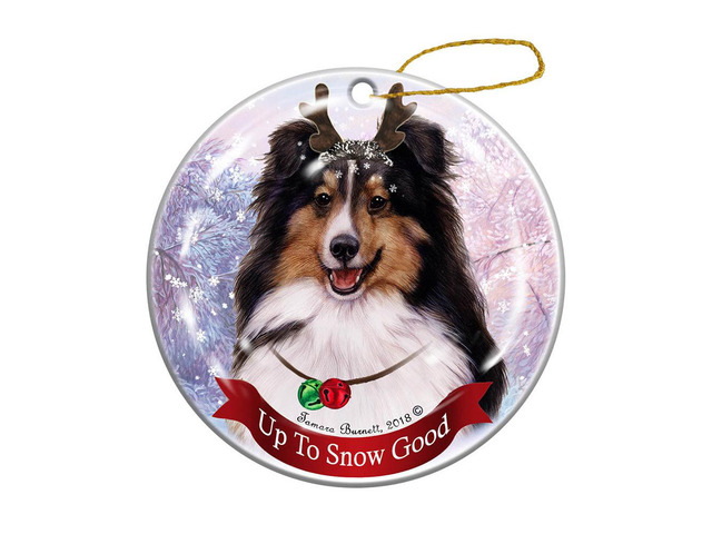 Holiday Pet Gifts Tri Color Sheltie Dog Porcelain Christmas Ornament