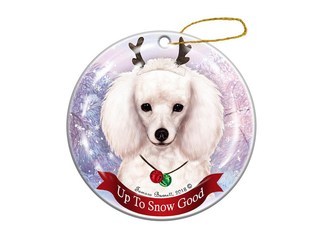 Holiday Pet Gifts White Poodle Dog Porcelain Christmas Ornament