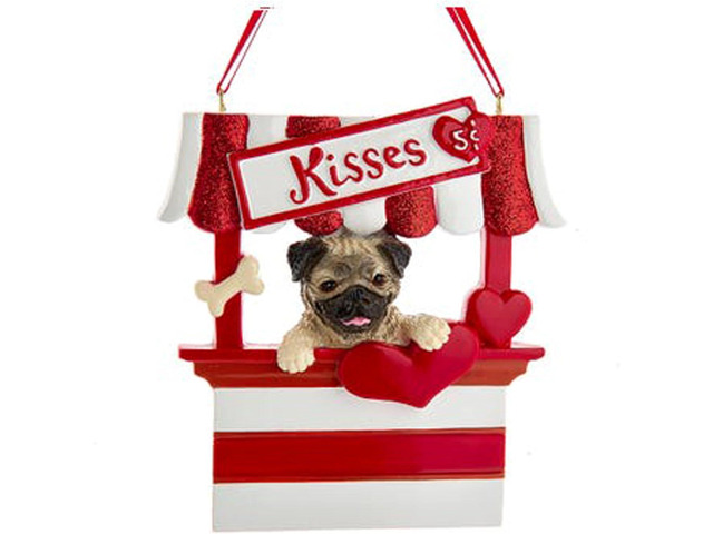 Kurt Adler Pug Dog Kissing Booth Christmas Tree Ornament - 4' Resin