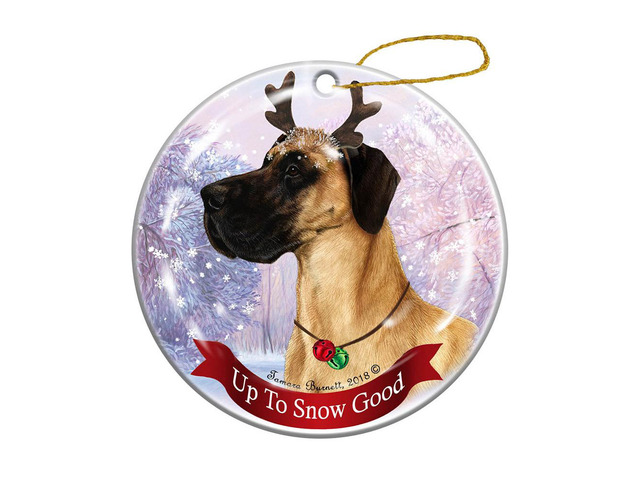 Holiday Pet Gifts Fawn Great Dane Uncropped Dog Porcelain Christmas Ornament