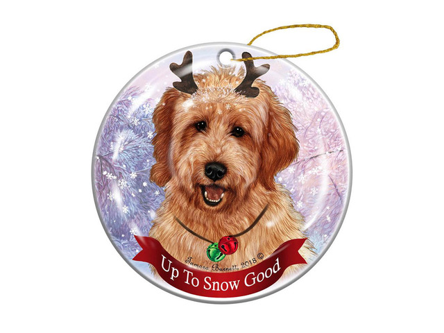 Holiday Pet Gifts Goldendoodle Red Dog Porcelain Christmas Ornament