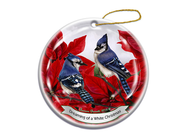 Holiday Pet Gifts Eastern Blue Jay Bird Porcelain Christmas Ornament