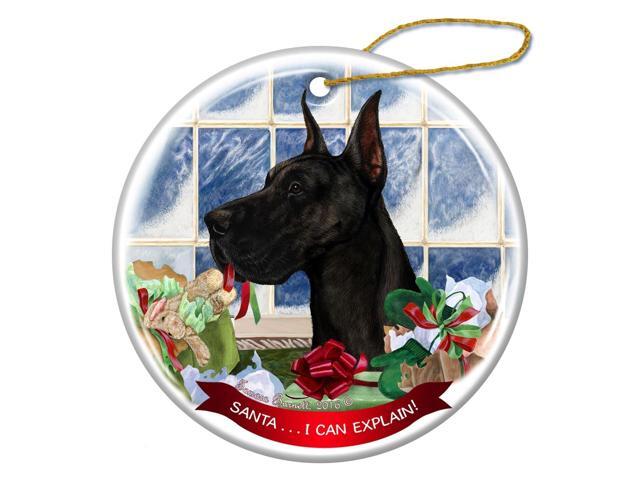 Black Great Dane Cropped Porcelain Ornament Pet Gift Santa I Can Explain!