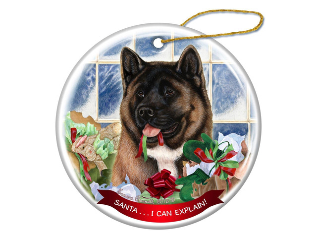 Red and Black Akita Dog Porcelain Ornament Pet Gift 'Santa I Can Explain!'