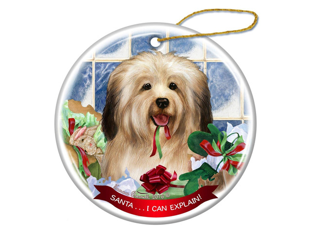 Cream Havanese Dog Porcelain Hanging Ornament Pet Gift 'Santa.. I Can Explain!'