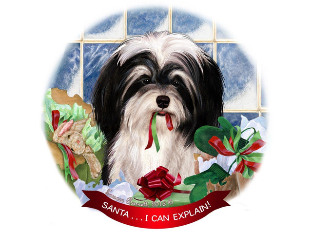 Havanese, Black & White Dog Porcelain Ornament Pet Gift 'Santa.. I Can Explain!