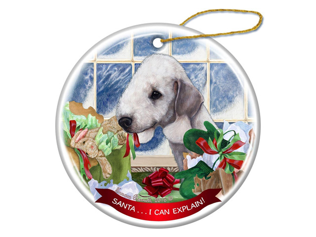 Bedlington Terrier Blue Dog Porcelain Ornament Pet Santa I Can Explain!
