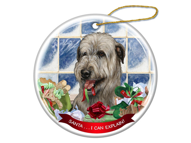 Grey Irish Wolfhound Dog Porcelain Ornament Pet Gift 'Santa.. I Can Explain!'