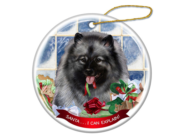 Keeshond Dog Porcelain Hanging Ornament Pet Gift 'Santa.. I Can Explain!'