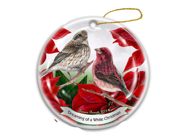 Holiday Pet Gifts Purple House Finch Bird Porcelain Christmas Ornament