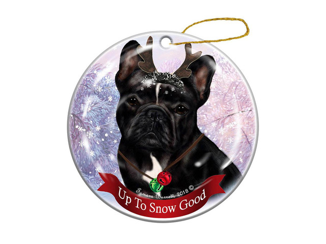 Holiday Pet Gifts Black and White French Bulldog Dog Porcelain Christmas Ornament