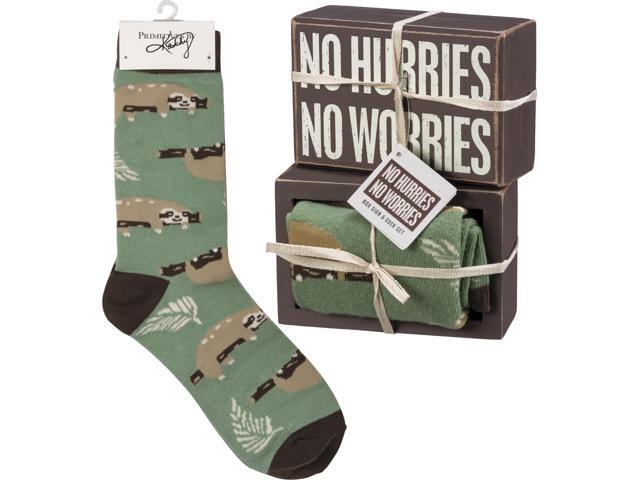 Primitives by Kathy Box Sign & Pair of Socks Set - Sloth No Hurries No Worries