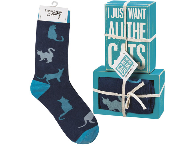 Primitives by Kathy Box Sign & Sock Set - I Just Want All The Cats