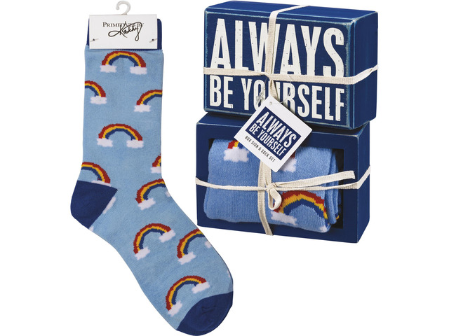 Primitives by Kathy Box Sign & Pair of Socks Set - Rainbow Always Be Yourself