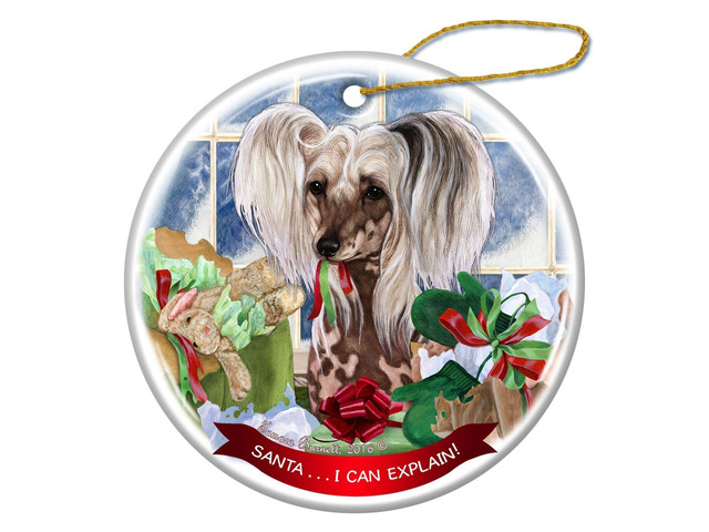 Chinese Crested Hairless Porcelain Ornament Pet Gift 'Santa I Can Explain!