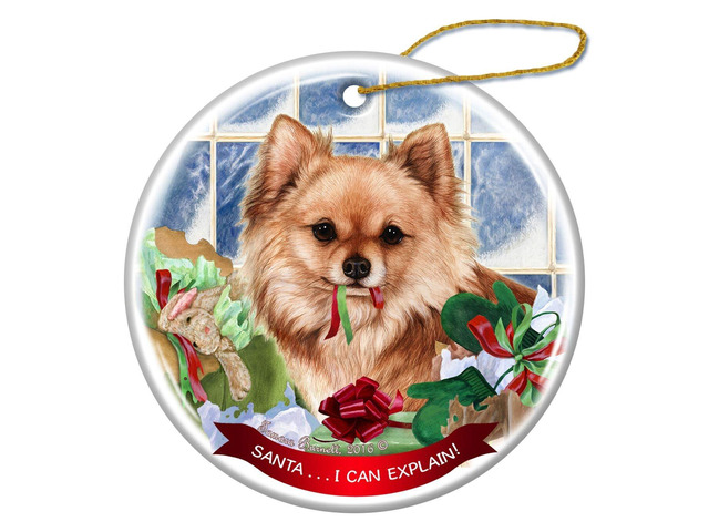 Red Longhaired Chihuahua Dog Porcelain Ornament 'Santa.. I Can Explain!