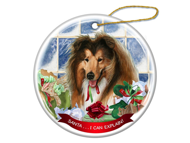 Sable and White Collie Dog Porcelain Ornament Gift 'Santa.. I Can Explain!'