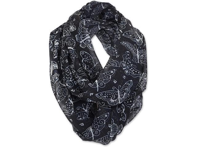 Laurel Burch Artistic Infinity Scarf Collection (Butterfly Repeat Black White)